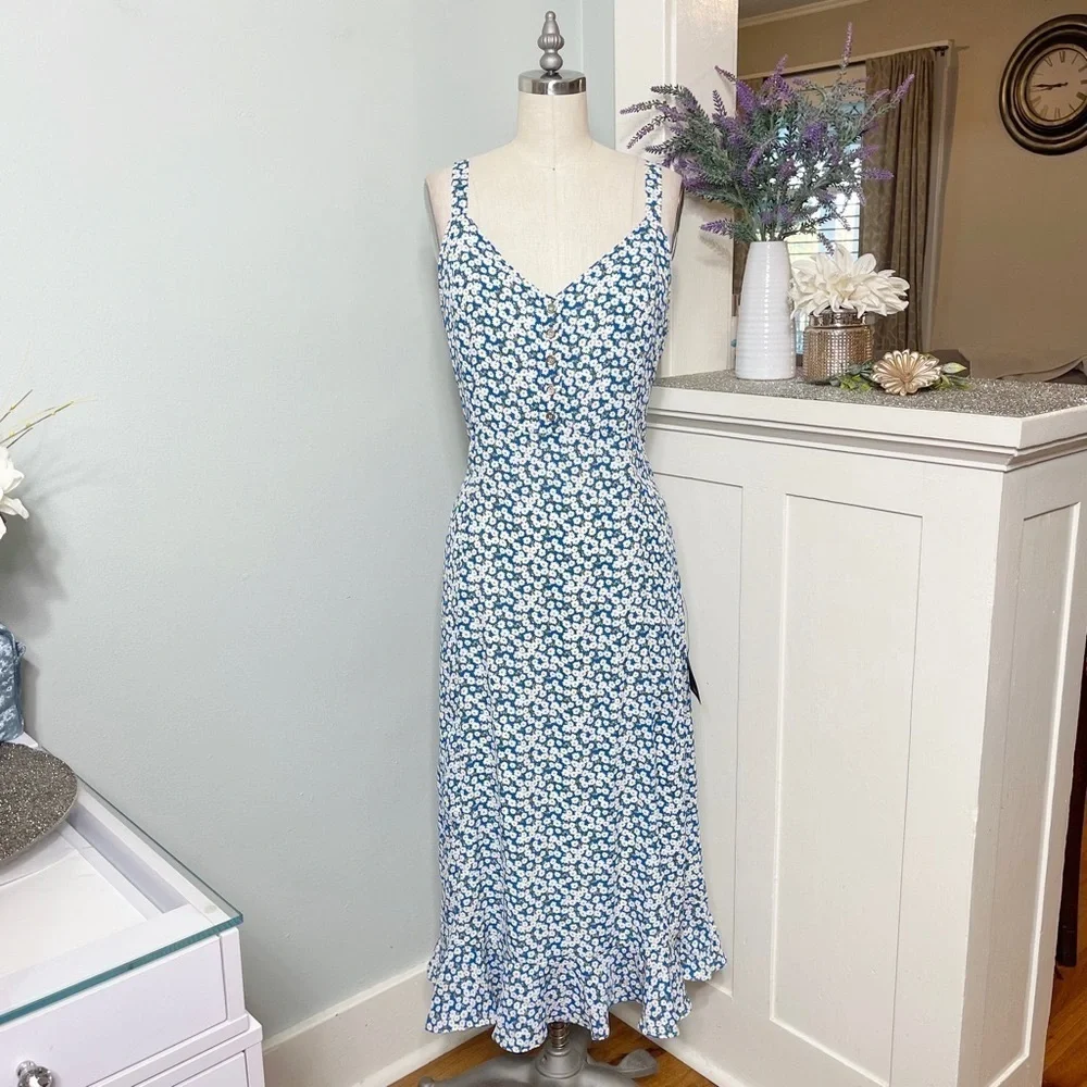 Lulu’s Darling Daisy Blue Floral Midi Dress Size Large Nwt - Picture 5 of 11